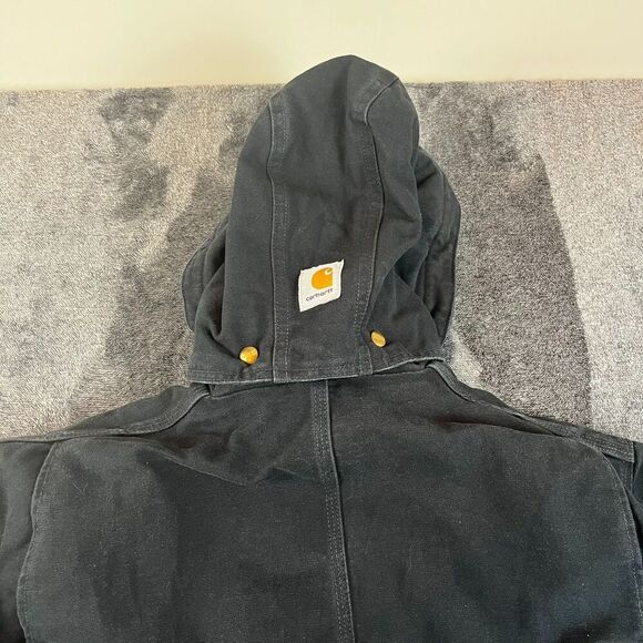 Vtg Carhartt Canvas Removable Hood Navy Blue Full Zip Jacket Quilt Lined XL/XXL - Picture 12 of 14